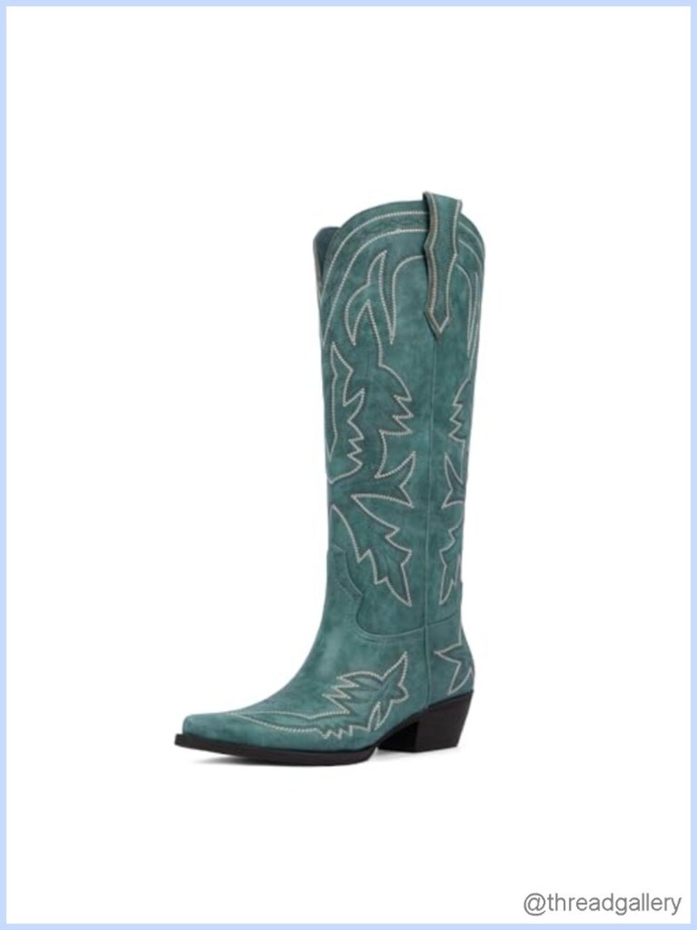 Women's Knee High Western Cowboy Boots Faux Leather Pointed Toe Block Heel Pull